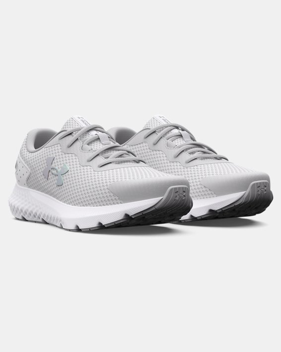 Girls' Grade School UA Charged Rogue 3 Running Shoes in Gray image number 3